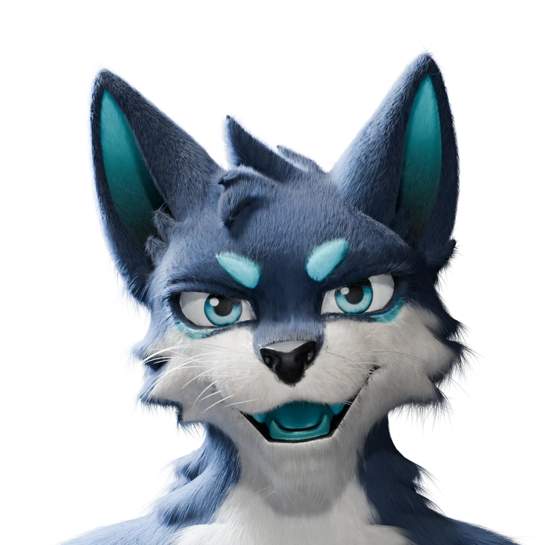 Byte: a blue and white wolf with cyan markings